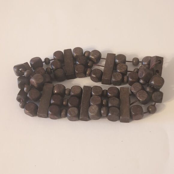670 Three Row Brown Beaded Stretch Bracelet‎ - Picture 4 of 4